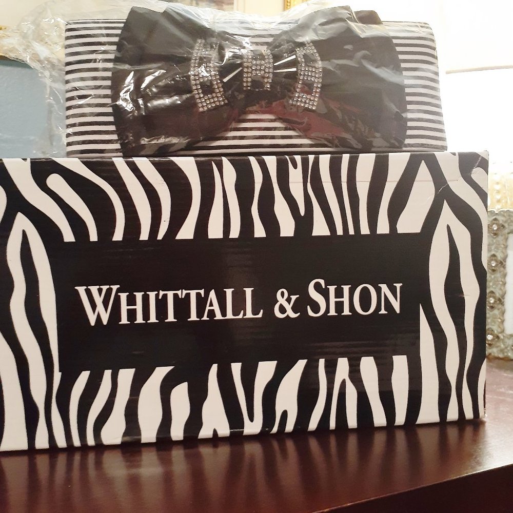 Women's Elegant Purse (original package) & Black & White Shoes with Metallic Bow